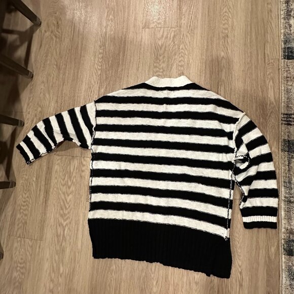 Striped Cardigan Sweater, Long Sleeve Button Down Open Front, Oversized - Picture 4 of 4